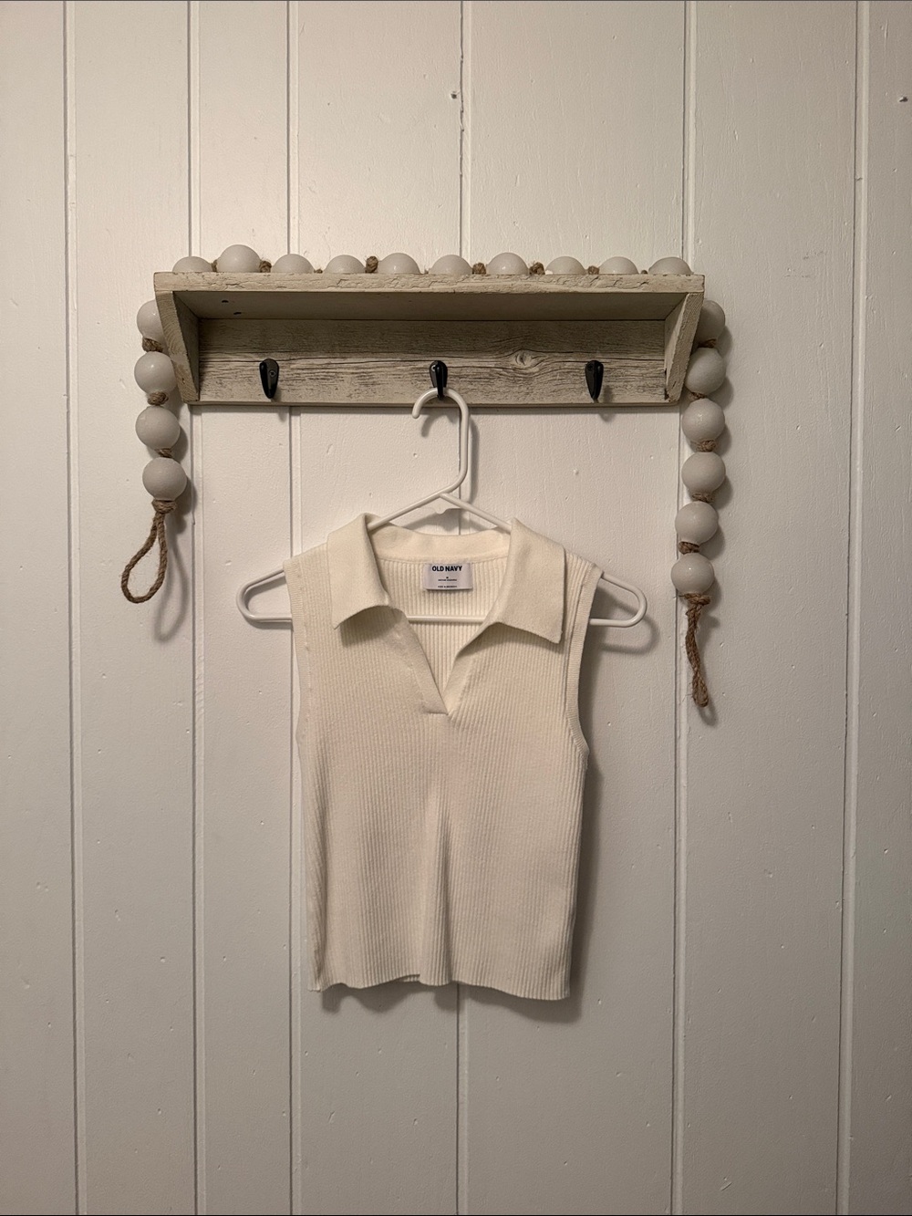 Old Navy Cream Ribbed Sleeveless Polo Tank